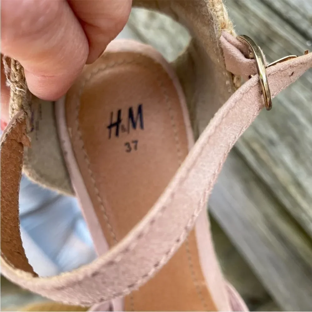 H&M light pink beige Wedge Heel Espadrille Sandals size 7